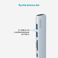 Epico 6v1 hliníkový USB-C 8K húb - modrá