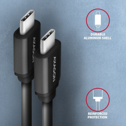 AXAGON BUCM-CM10TB, TWISTER kábel USB-C -- USB-C, 0.6m, USB 2.0, PD 60W 3A, ALU, tpe, čierny