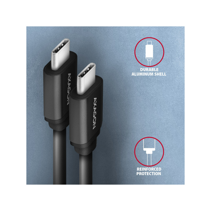AXAGON BUCM-CM10TB, TWISTER kábel USB-C -- USB-C, 0.6m, USB 2.0, PD 60W 3A, ALU, tpe, čierny