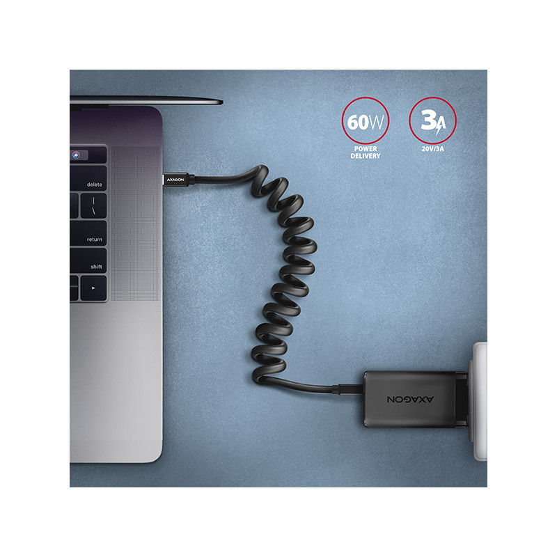 AXAGON BUCM-CM10TB, TWISTER kábel USB-C -- USB-C, 0.6m, USB 2.0, PD 60W 3A, ALU, tpe, čierny