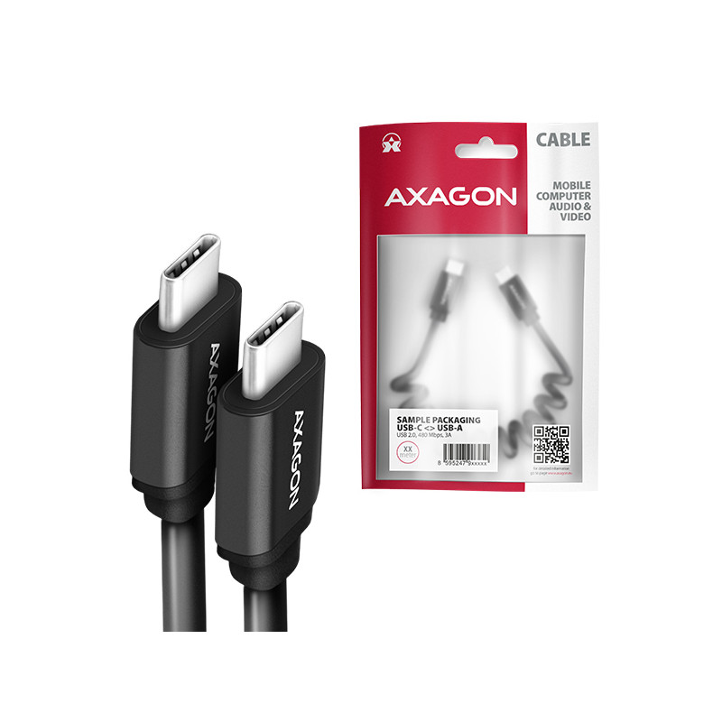 AXAGON BUCM-CM10TB, TWISTER kábel USB-C -- USB-C, 0.6m, USB 2.0, PD 60W 3A, ALU, tpe, čierny