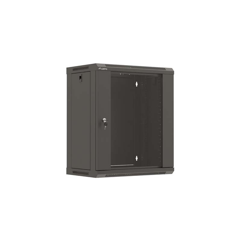 LANBERG 19'' RACKOVÁ SKRIŇA PRO MONTÁŽ NA STENU 12U/540X350 (PLOCHÉ BALENIE) S PROSKLENÝMI DVERMI ČIERNA