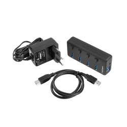 Natec Mantis 2 aktivní rozbočovač s funkciou nabíjania 4x USB 3.0 HUB, vypínač, napájací adaptér