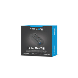Natec Mantis 2 aktivní rozbočovač s funkciou nabíjania 4x USB 3.0 HUB, vypínač, napájací adaptér
