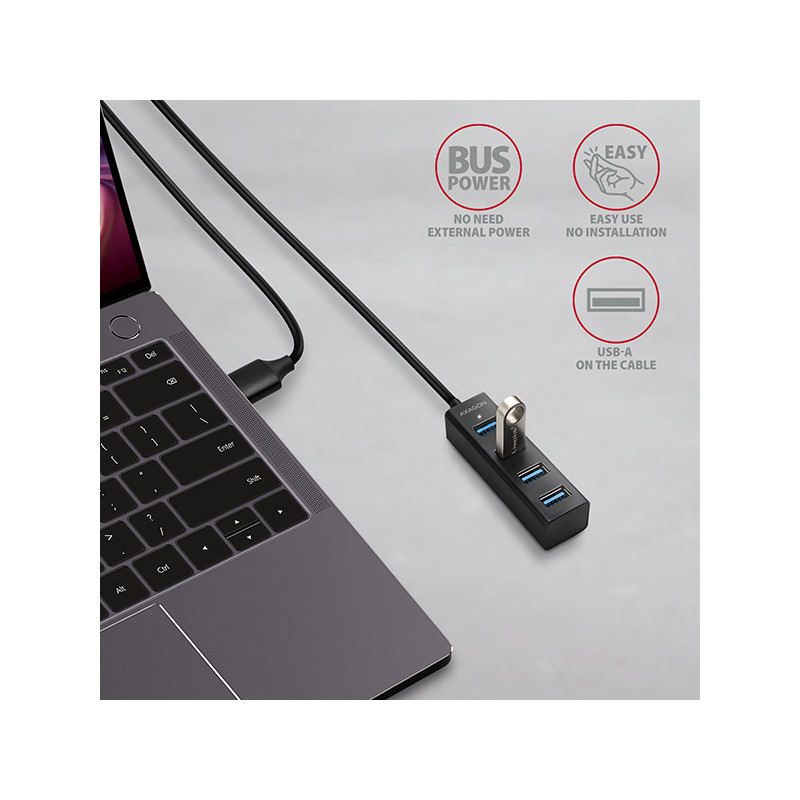 AXAGON HUE-M1AL, 4x USB 3.2 Gen 1 MINI húb, kovový, kábel USB-A 1.2m
