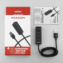 AXAGON HUE-M1AL, 4x USB 3.2 Gen 1 MINI húb, kovový, kábel USB-A 1.2m