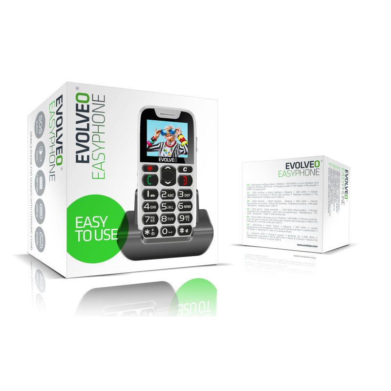 EVOLVEO EasyPhone, mobilný telefón pre seniorov s nabíjacím stojanom, biela