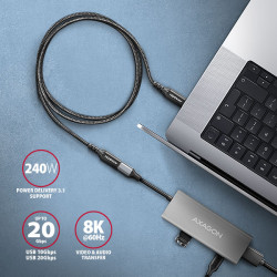AXAGON BUCM32-CF10AB predlžovací kábel USB-C (M) -- USB-C (F), 1m, USB 20Gbps, PD 240W, ALU, oplet