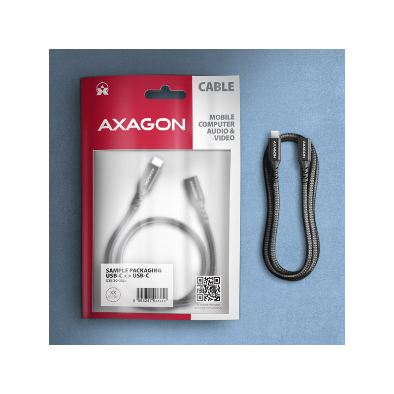 AXAGON BUCM32-CF10AB predlžovací kábel USB-C (M) -- USB-C (F), 1m, USB 20Gbps, PD 240W, ALU, oplet