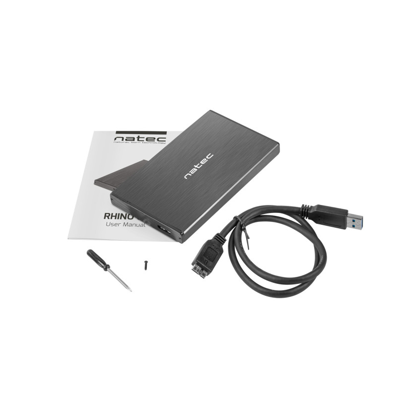 Externý box pre HDD 2,5'' USB 3.0 Natec Rhino Go, černý, hliníkové telo
