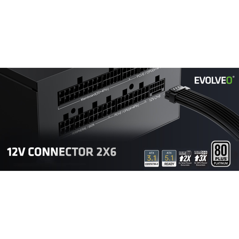 EVOLVEO P1200, 1200W/ ATX 3.1/ 80+ PLATINUM/
