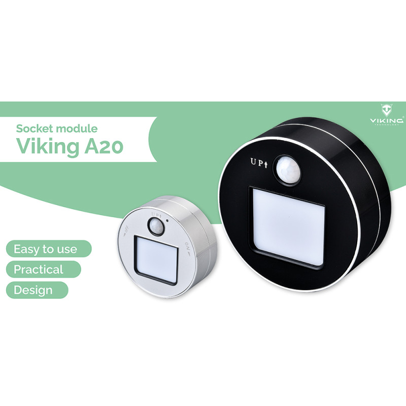 Zásuvkový modul Viking A20S, strieborná / LED svetlo 3W / Pohybový senzor / 230V, 16A, 50Hz