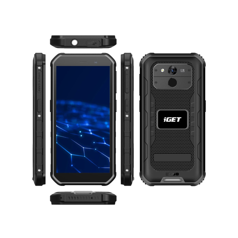 iGET T1 6 + 128 Black - odolný mobilný telefón