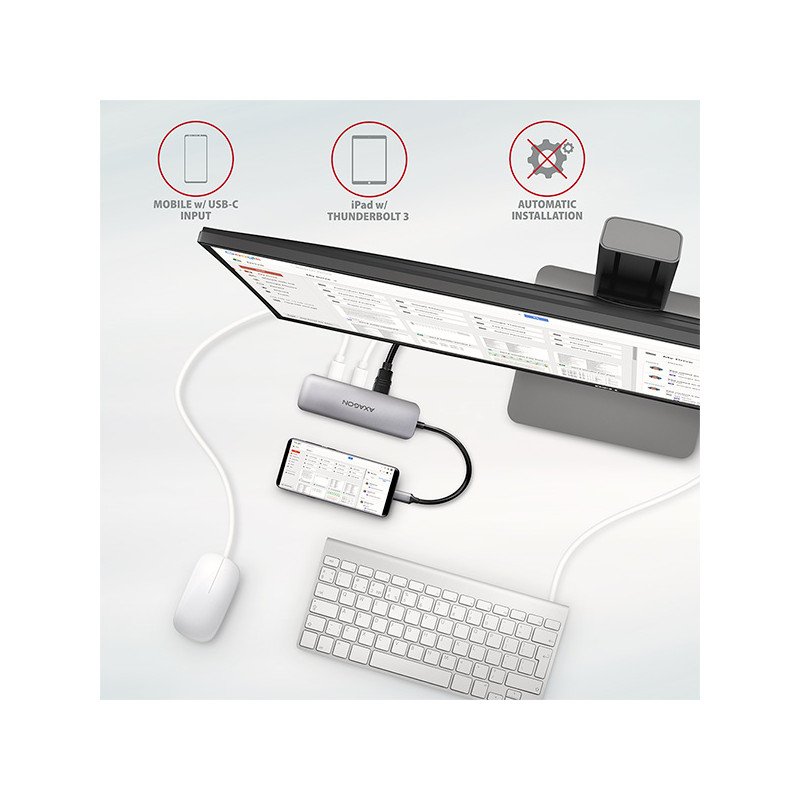 AXAGON HMC-5, USB 3.2 Gen 1 húb, porty 2x USB-A, HDMI, SD/microSD slot, PD 100W, kábel USB-C 20cm