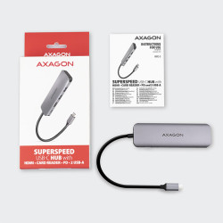 AXAGON HMC-5, USB 3.2 Gen 1 húb, porty 2x USB-A, HDMI, SD/microSD slot, PD 100W, kábel USB-C 20cm