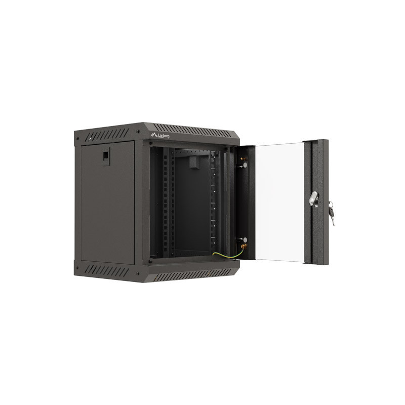 LANBERG RACKOVÁ SKRIŇA 10'' PRO MONTÁŽ NA STENU 6U/300X300 (FLAT PACK) S PROSKLENÝMI DVERMI ČIERNA