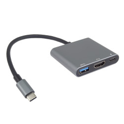 PremiumCord Adaptér USB-C na HDMI + USB3.0 + PD, rozlíšenie 4K a FULL HD 1080p