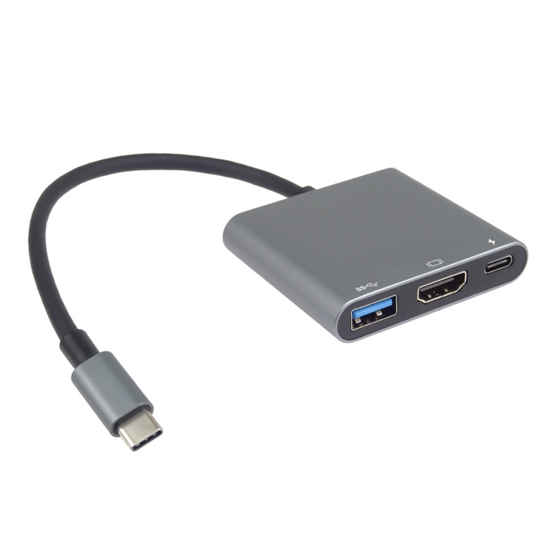 PremiumCord Adaptér USB-C na HDMI + USB3.0 + PD, rozlíšenie 4K a FULL HD 1080p
