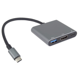PremiumCord Adaptér USB-C na HDMI + USB3.0 + PD, rozlíšenie 4K a FULL HD 1080p