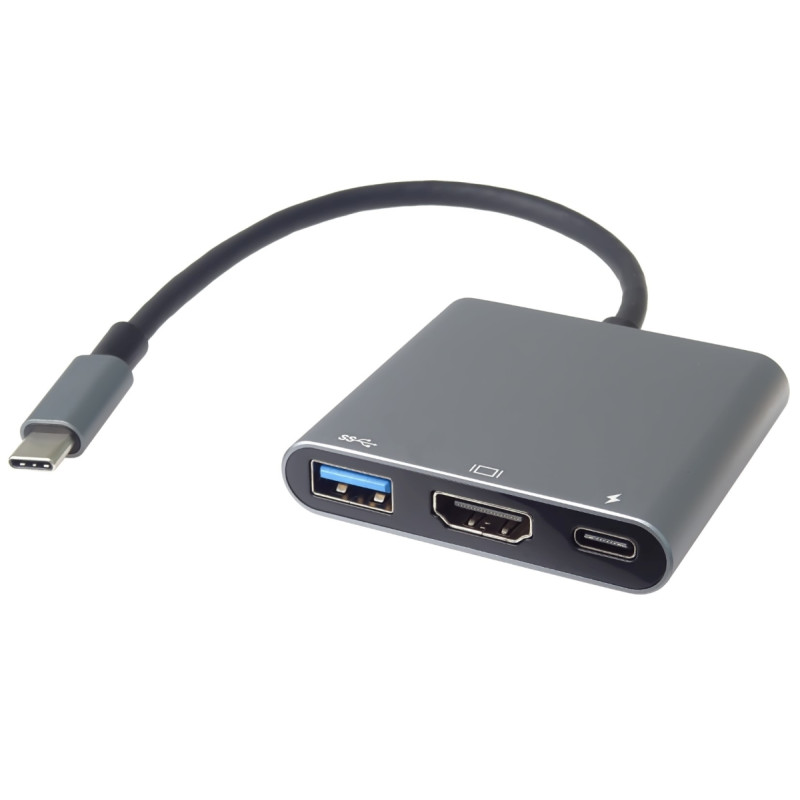 PremiumCord Adaptér USB-C na HDMI + USB3.0 + PD, rozlíšenie 4K a FULL HD 1080p