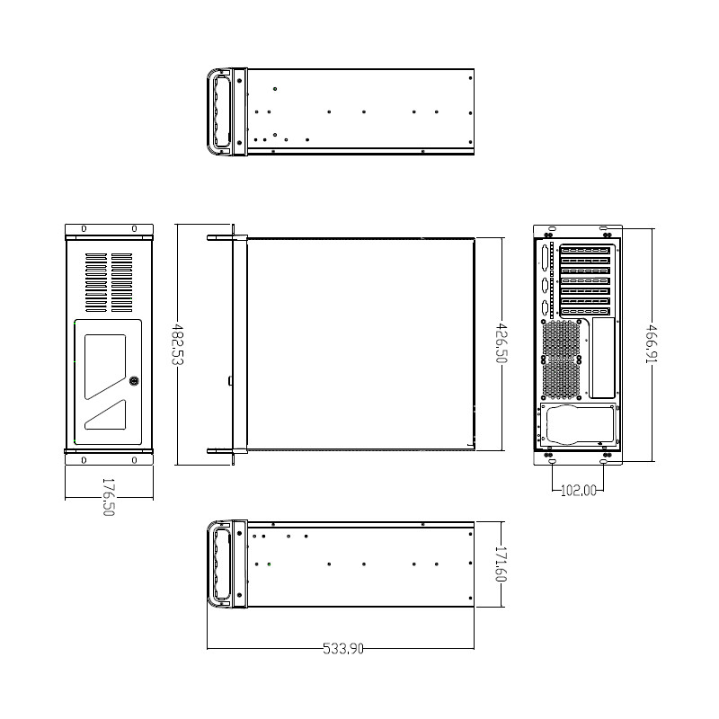 DATACOM 19'' Case IPC 4U/485mm Šedý bez PSU