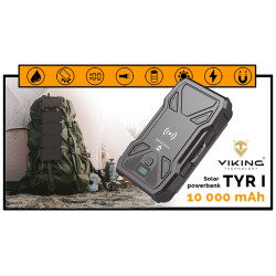 Solárna powerbanka VIKING TYR I/Output: 1xUSB-C, 2xUSB-A/Wireless charge 15W max/10000mAh/ LED svetlo