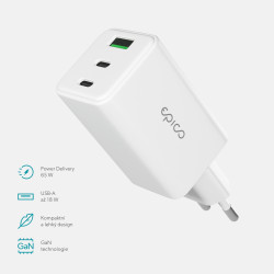 Epico UltraBoost GaN 65W sieťový adaptér EA65 - biela