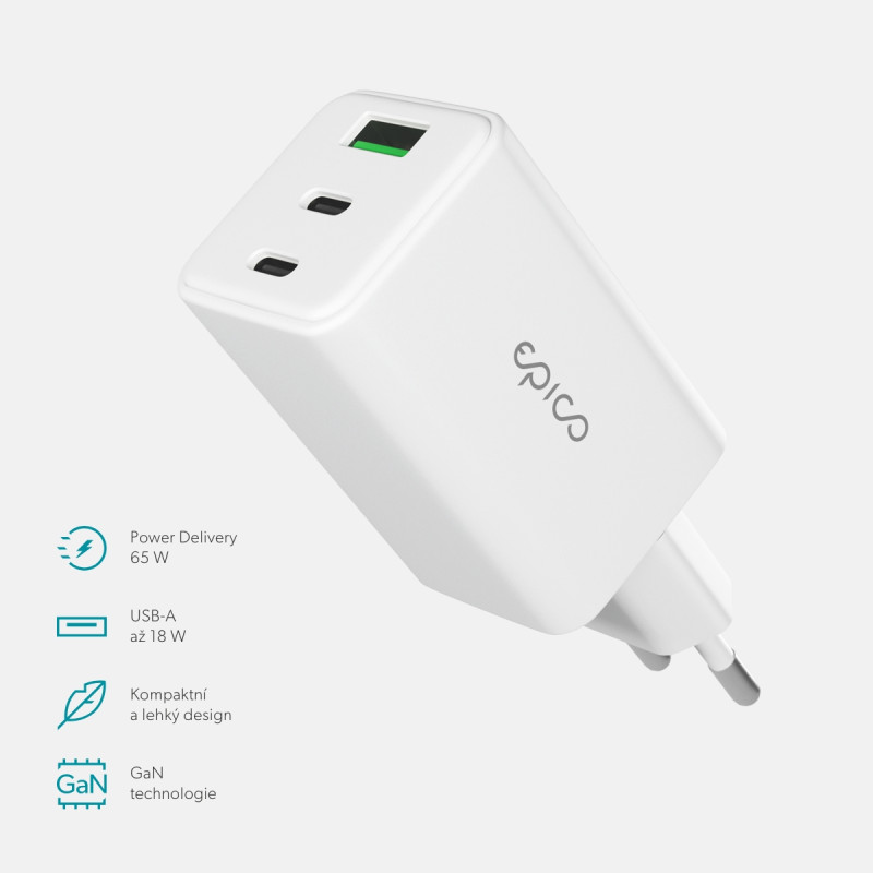 Epico UltraBoost GaN 65W sieťový adaptér EA65 - biela