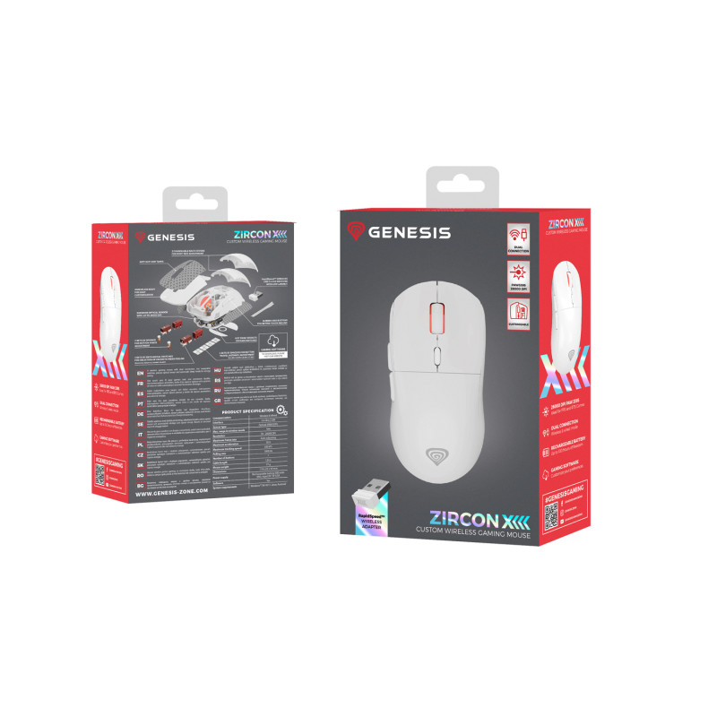 Genesis herná bezdrôtová myš ZIRCON XIII/Herná/Optická/26 000 DPI/Bezdrôtové USB/Biela