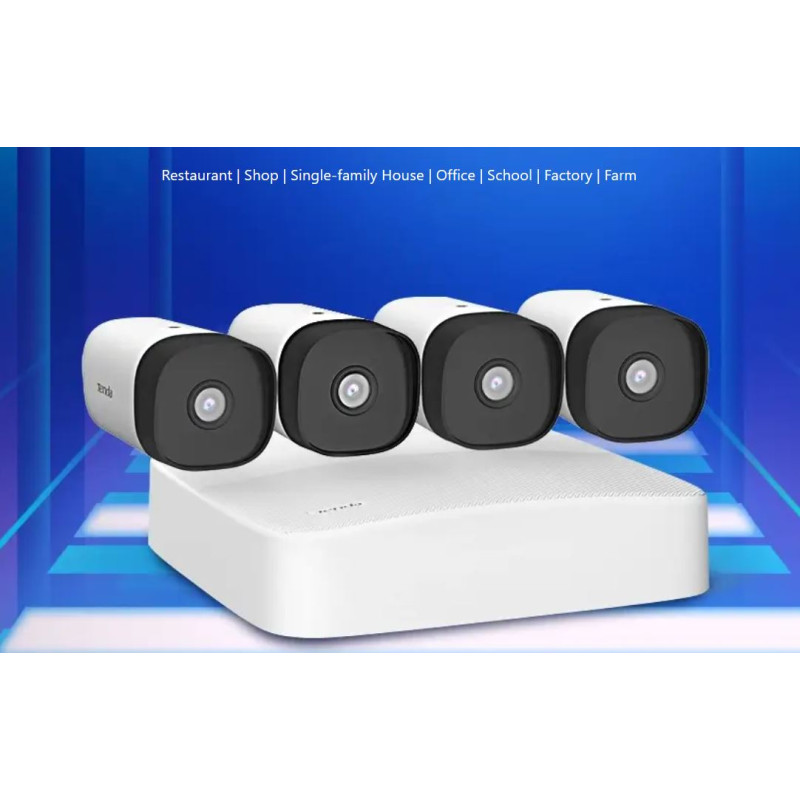 Tenda K4P-4TR - PoE kamerový set 4Mpx, 4CH NVR + 4x IP kamera 4Mpx, IP67, zvuk, web. rozhranie, SK app