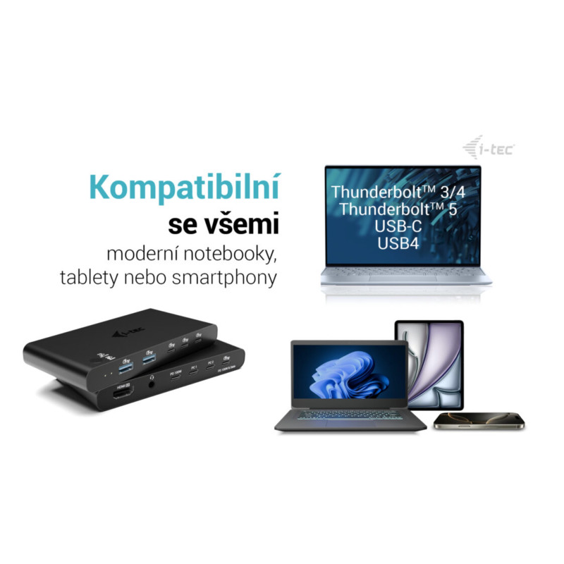i-tec KVM Docking Station HDMI pre 2 hostí, Power Delivery 2x 100W