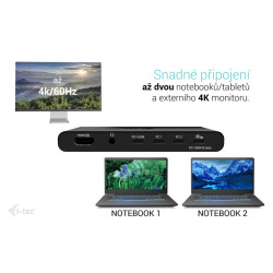 i-tec KVM Docking Station HDMI pre 2 hostí, Power Delivery 2x 100W