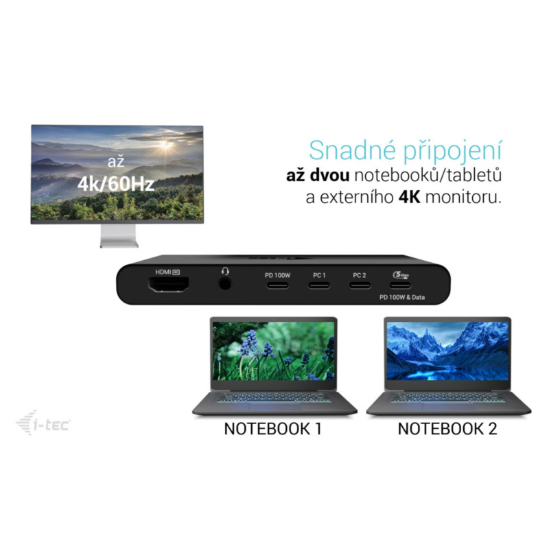 i-tec KVM Docking Station HDMI pre 2 hostí, Power Delivery 2x 100W