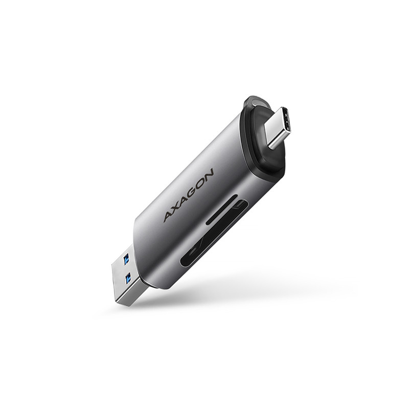 AXAGON CRE-SAC, USB3.2 Gen 1 Type-C + Type-A externá čítačka kariet SD/microSD, podpora UHS-I