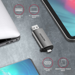 AXAGON CRE-SAC, USB3.2 Gen 1 Type-C + Type-A externá čítačka kariet SD/microSD, podpora UHS-I