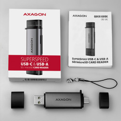 AXAGON CRE-SAC, USB3.2 Gen 1 Type-C + Type-A externá čítačka kariet SD/microSD, podpora UHS-I