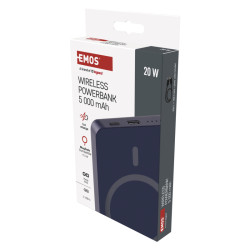 EMOS POWERBANKA WI 522, bezdrôtové nabíjanie 20W, 5.000mAh, MODRÁ, 1xUSB-C