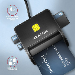 AXAGON CRE-SM3SD, USB-A FlatReader čítačka Smart card (eObčanka) + SD/microSD/SIM, kábel 1.3 m