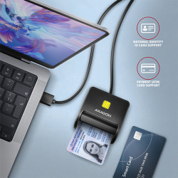 AXAGON CRE-SM3SD, USB-A FlatReader čítačka Smart card (eObčanka) + SD/microSD/SIM, kábel 1.3 m