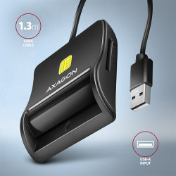 AXAGON CRE-SM3SD, USB-A FlatReader čítačka Smart card (eObčanka) + SD/microSD/SIM, kábel 1.3 m