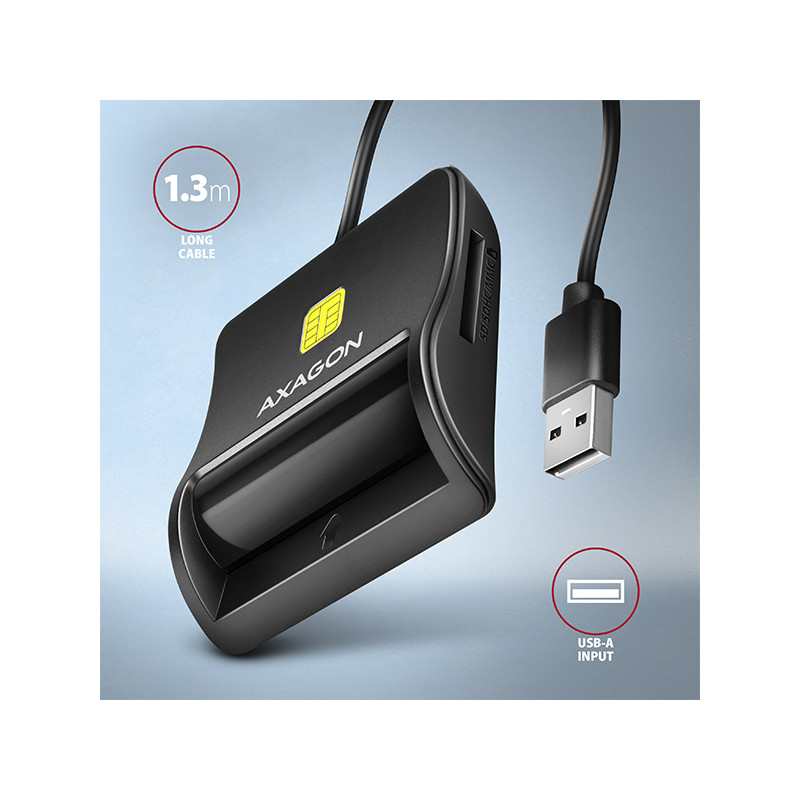 AXAGON CRE-SM3SD, USB-A FlatReader čítačka Smart card (eObčanka) + SD/microSD/SIM, kábel 1.3 m