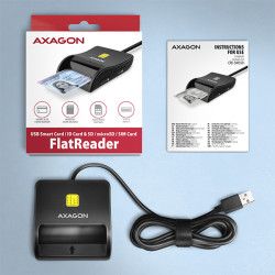 AXAGON CRE-SM3SD, USB-A FlatReader čítačka Smart card (eObčanka) + SD/microSD/SIM, kábel 1.3 m