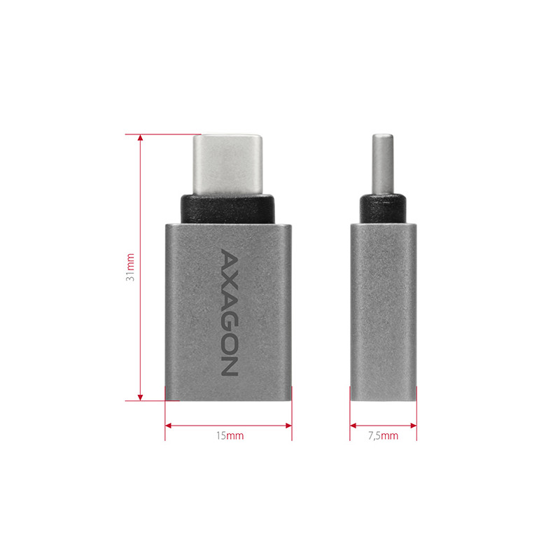 AXAGON RUCM-AFA, redukcia USB-C (M) - USB-A (F), USB 3.2 Gen 2, 3A, ALU