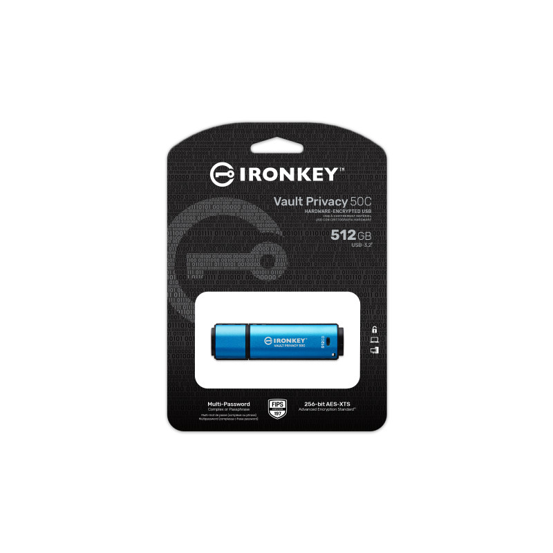 Kingston Ironkey Vault Privacy 50C/512GB/USB 3.2/USB-C/Modrá