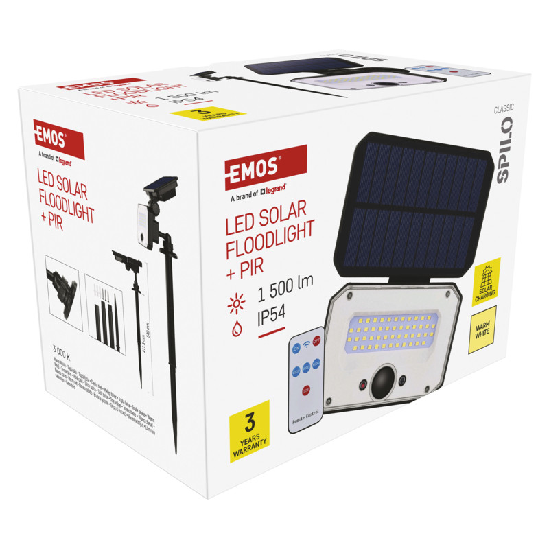 EMOS - LED SOLÁRNY REFLEKTOR SPILO 1500LM IP54 WW
