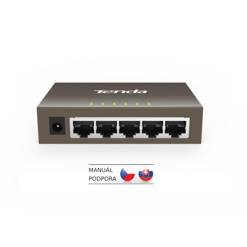Tenda TEG1005D - 5x 10/100/1000 Mbps Kovový Switch, Fanless - bez ventilátorov, ochrana 6 kV