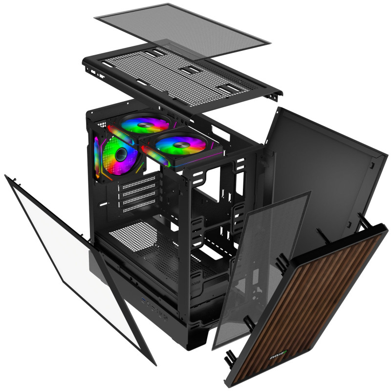 EVOLVEO Panthera, mATX/3x ARGB 120/drevo+sklo