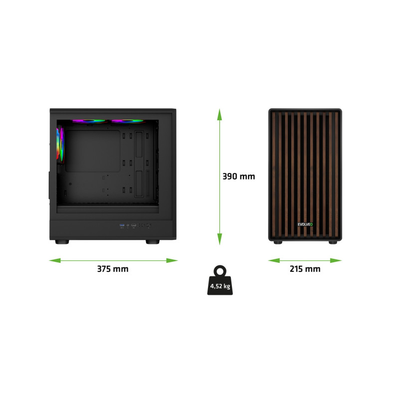 EVOLVEO Panthera, mATX/3x ARGB 120/drevo+sklo