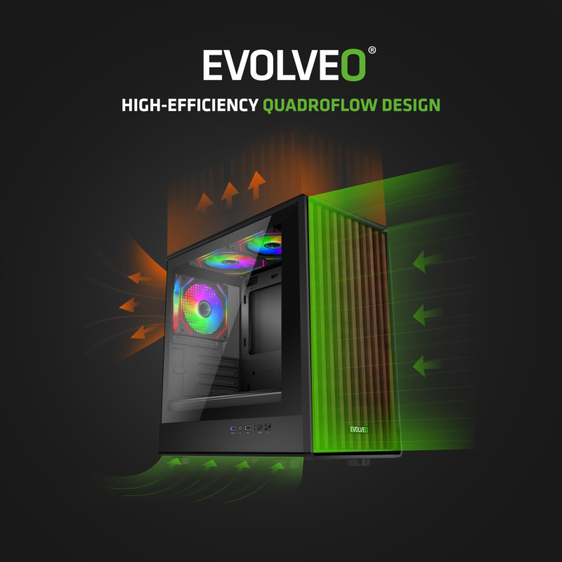 EVOLVEO Panthera, mATX/3x ARGB 120/drevo+sklo