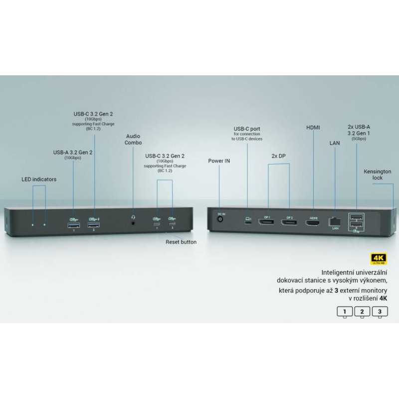 i-tec USB-C Intelligent Triple Display Docking Station, Power Delivery 100W